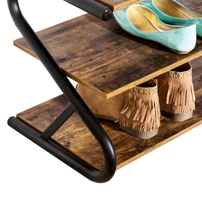 Zapatero moderno industrial de metal y madera de 3 niveles - Capacidad para 9 pares de zapatos