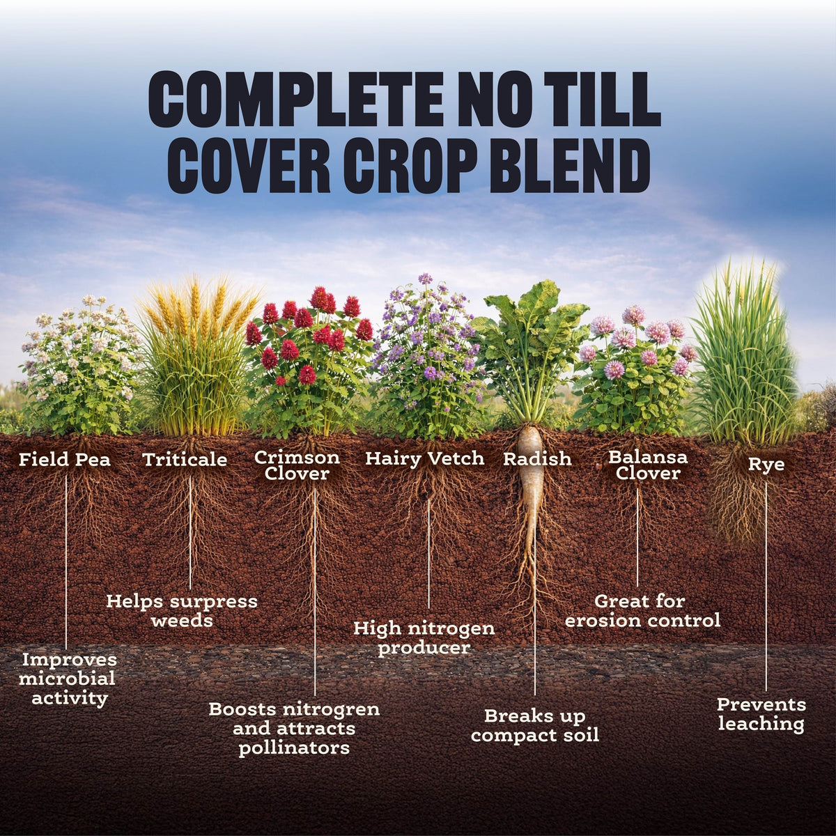 No Till Cover Crop Mix seeds by Tin Shed Seed Company, complete blend for soil health on Tampa Home & Garden Store