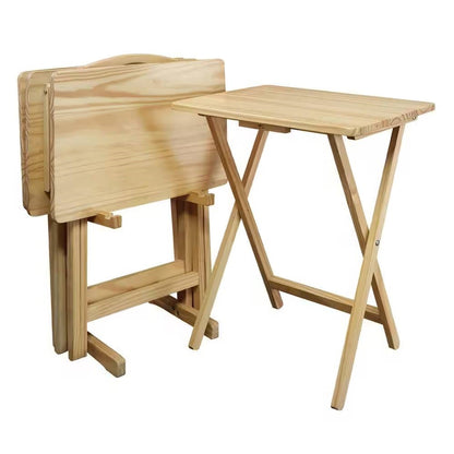 Juego de 4 - Juego de Mesas Bandeja de TV Plegables de Madera Maciza con Soporte en Acabado Natural