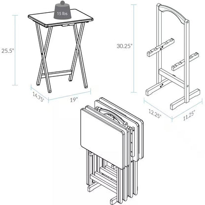 Juego de 4 - Juego de Mesas Bandeja de TV Plegables de Madera Maciza con Soporte en Acabado Natural