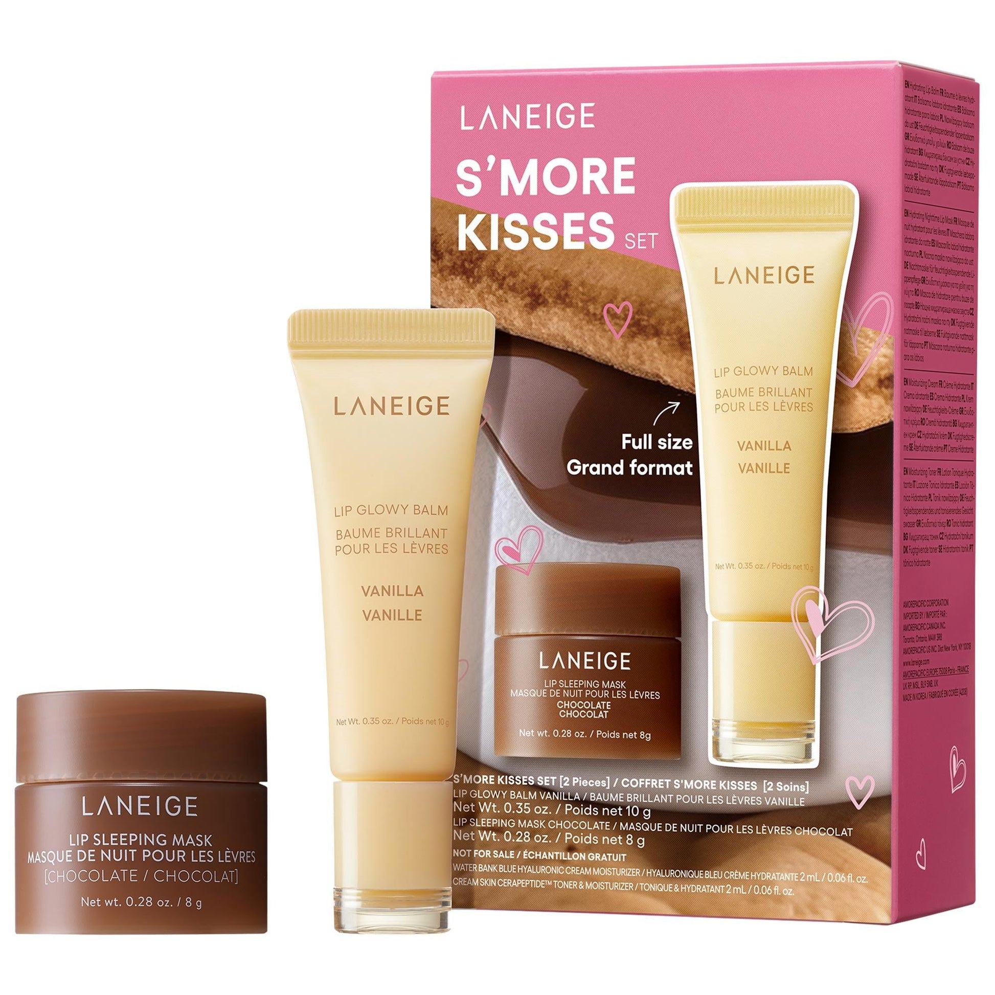 Laneige S'more Kisses lip care set with vanilla lip glow balms and chocolate lip sleeping mask on Tampa Home & Garden Store
