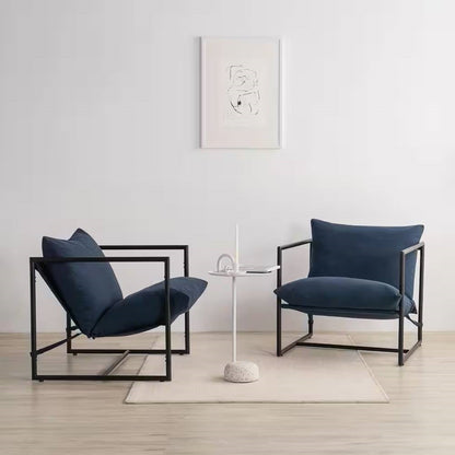 Sillón decorativo moderno de terciopelo azul marino con estructura metálica