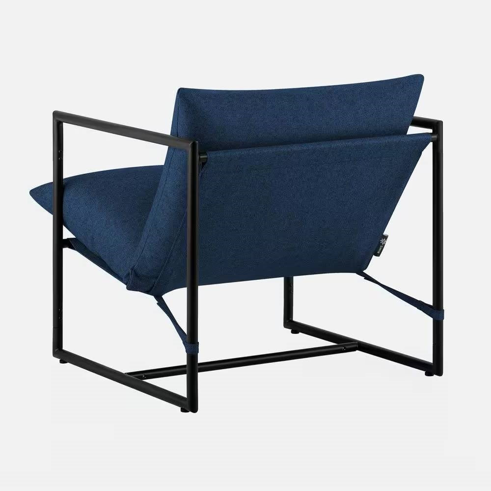 Sillón decorativo moderno de terciopelo azul marino con estructura metálica