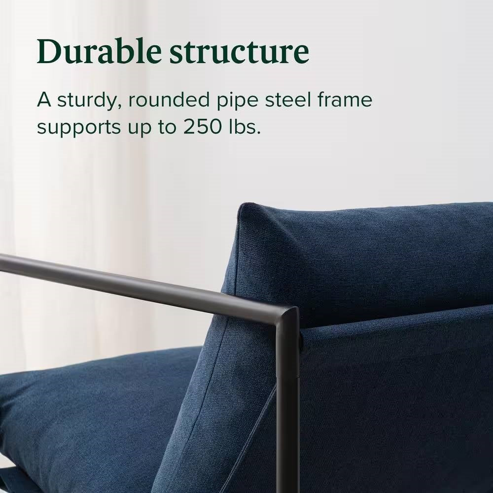 Sillón decorativo moderno de terciopelo azul marino con estructura metálica
