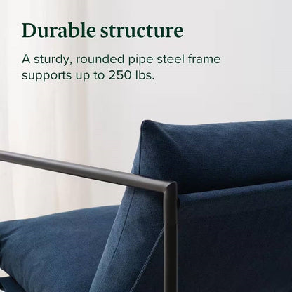 Sillón decorativo moderno de terciopelo azul marino con estructura metálica