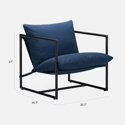 Sillón decorativo moderno de terciopelo azul marino con estructura metálica