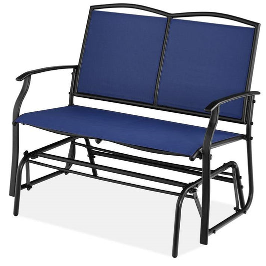 2 Seat Mesh Patio Loveseat Swing Glider Rocker with Armrests in Navy Blue - Tampa Home & Garden Store