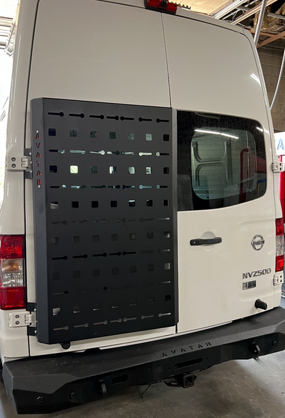 Avatar offroad Sir Packs-a-lot Storage Mounting Solution on van rear door, black perforated panel on Tampa Home & Garden Store