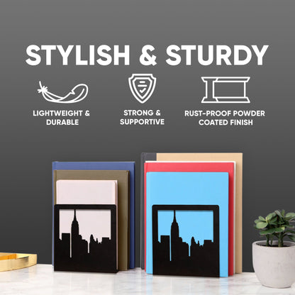 NYC Skyline Bookends – Decorative Metal Book Ends by Geomod - Tampa Home & Garden Store