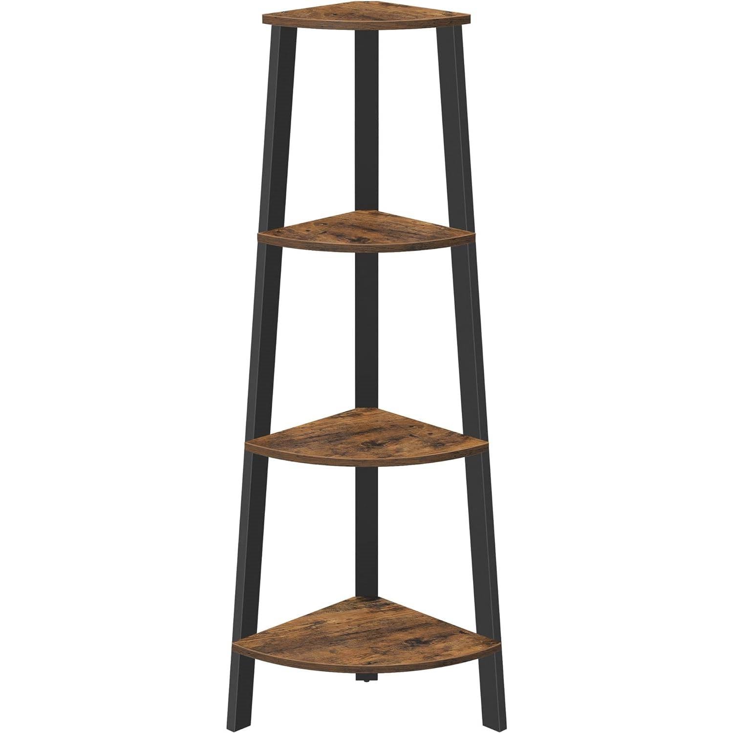 Narrow 3-Shelf Corner Shelving Unit Plant Stand Bookcase in Brown Black Wood - Tampa Home & Garden Store