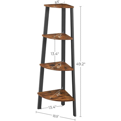 Narrow 3-Shelf Corner Shelving Unit Plant Stand Bookcase in Brown Black Wood - Tampa Home & Garden Store
