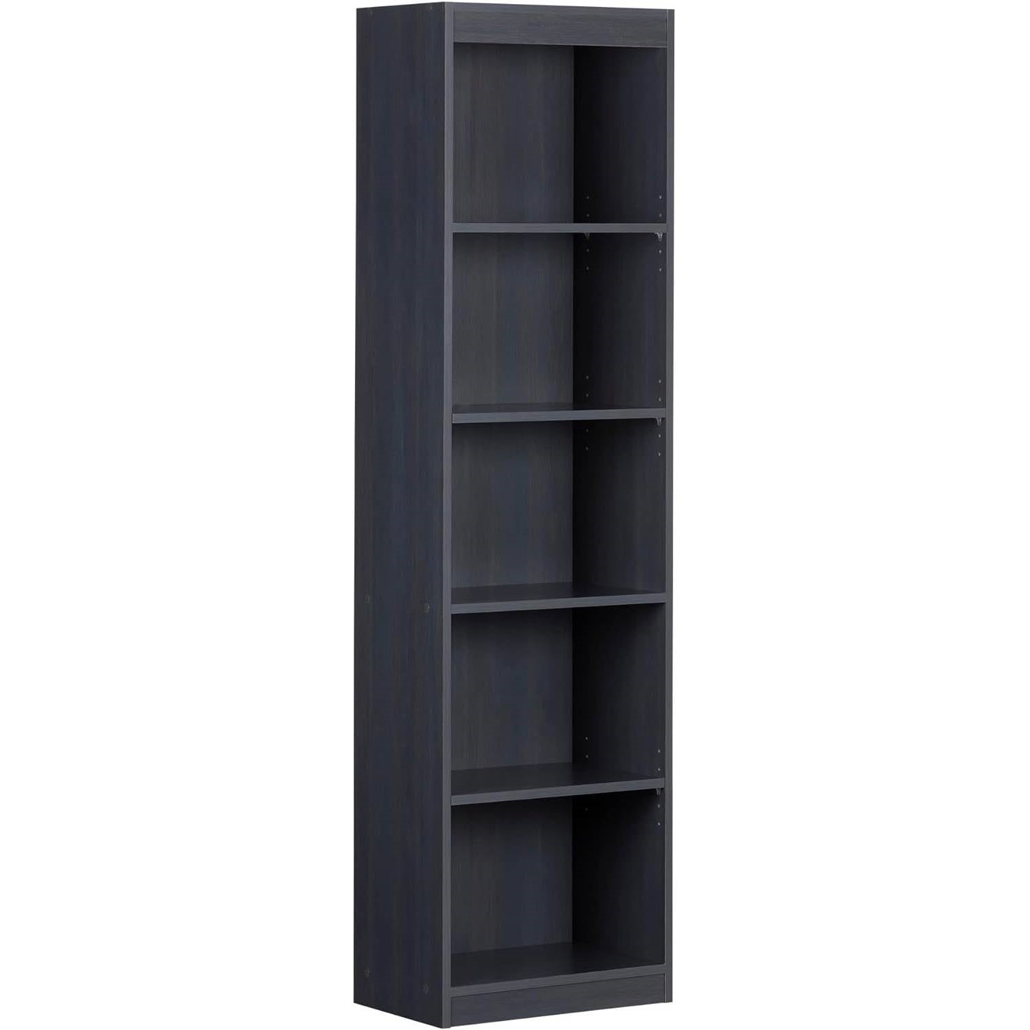 Narrow 5-Shelf Bookcase Slim Storage Shelving Unit Dark Blue Black Wood Finish - Tampa Home & Garden Store