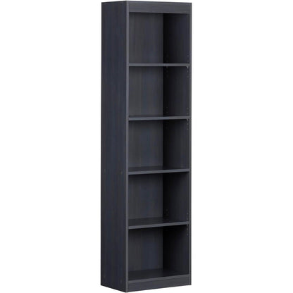 Narrow 5-Shelf Bookcase Slim Storage Shelving Unit Dark Blue Black Wood Finish - Tampa Home & Garden Store
