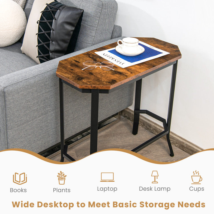 Narrow end table with rustic wood grain top and stable black steel frame by DirectDeals on Tampa Home & Garden Store