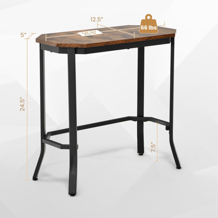 Narrow End Table with rustic wood grain top and black steel frame DirectDeals, 24.5 in tall on Tampa Home & Garden Store