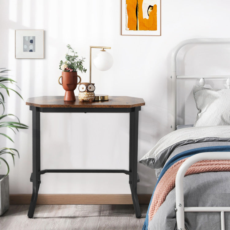 Narrow end table with rustic wood grain top and stable black steel frame DirectDeals on Tampa Home & Garden Store