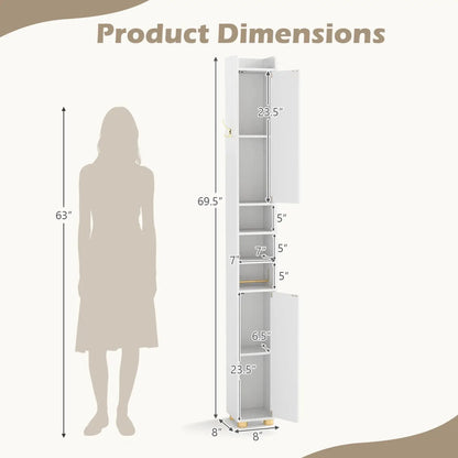 Slim Bath Storage Cabinet with Shelves and Holder