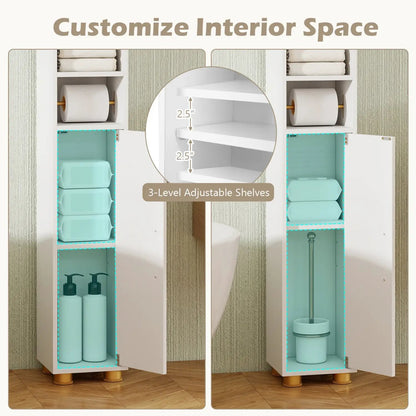 Slim Bath Storage Cabinet with Shelves and Holder