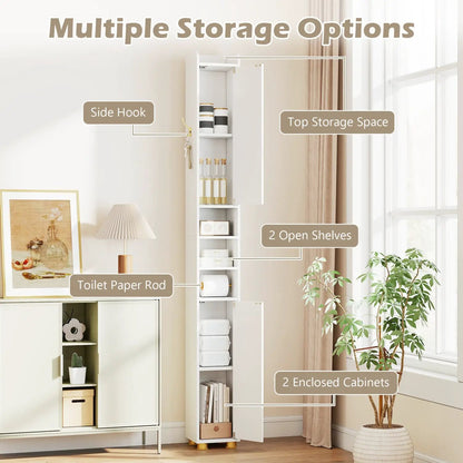 Slim Bath Storage Cabinet with Shelves and Holder