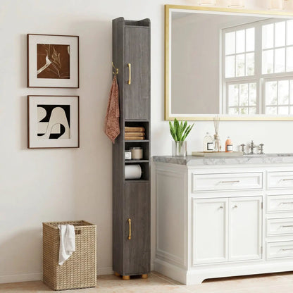 Slim Bath Storage Cabinet with Shelves and Holder