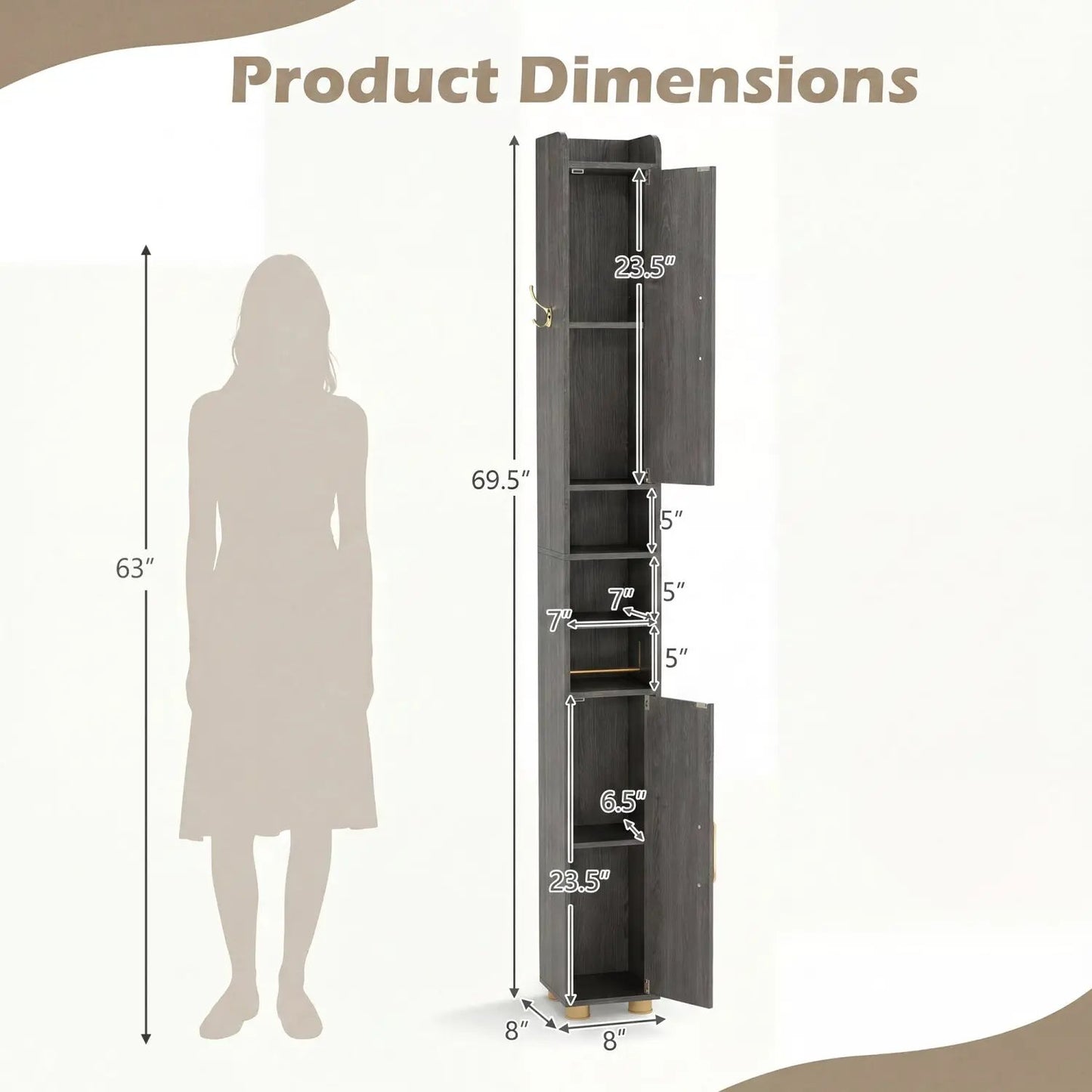 Slim Bath Storage Cabinet with Shelves and Holder