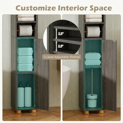 Slim Bath Storage Cabinet with Shelves and Holder