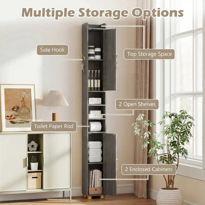 Slim Bath Storage Cabinet with Shelves and Holder