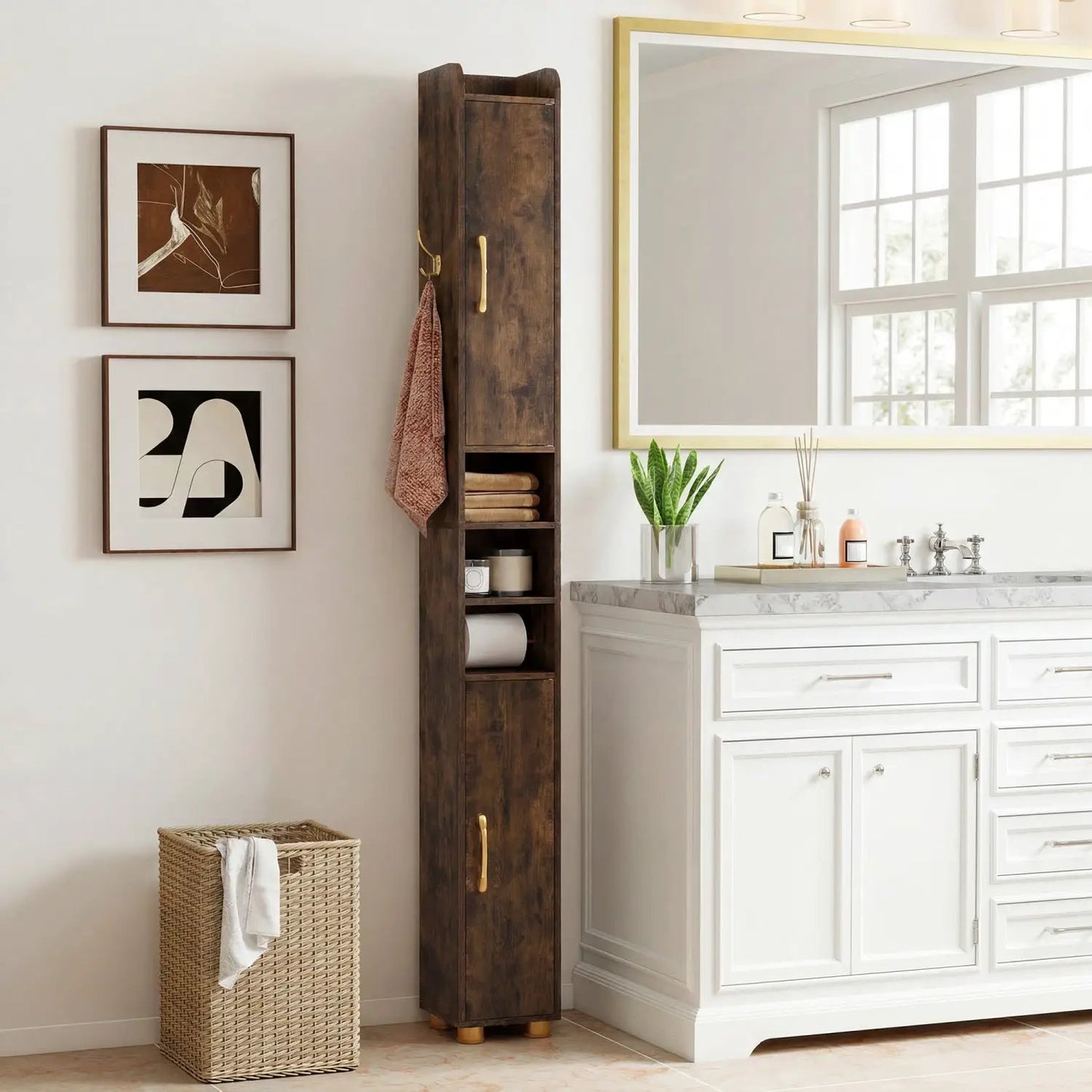 Slim Bath Storage Cabinet with Shelves and Holder