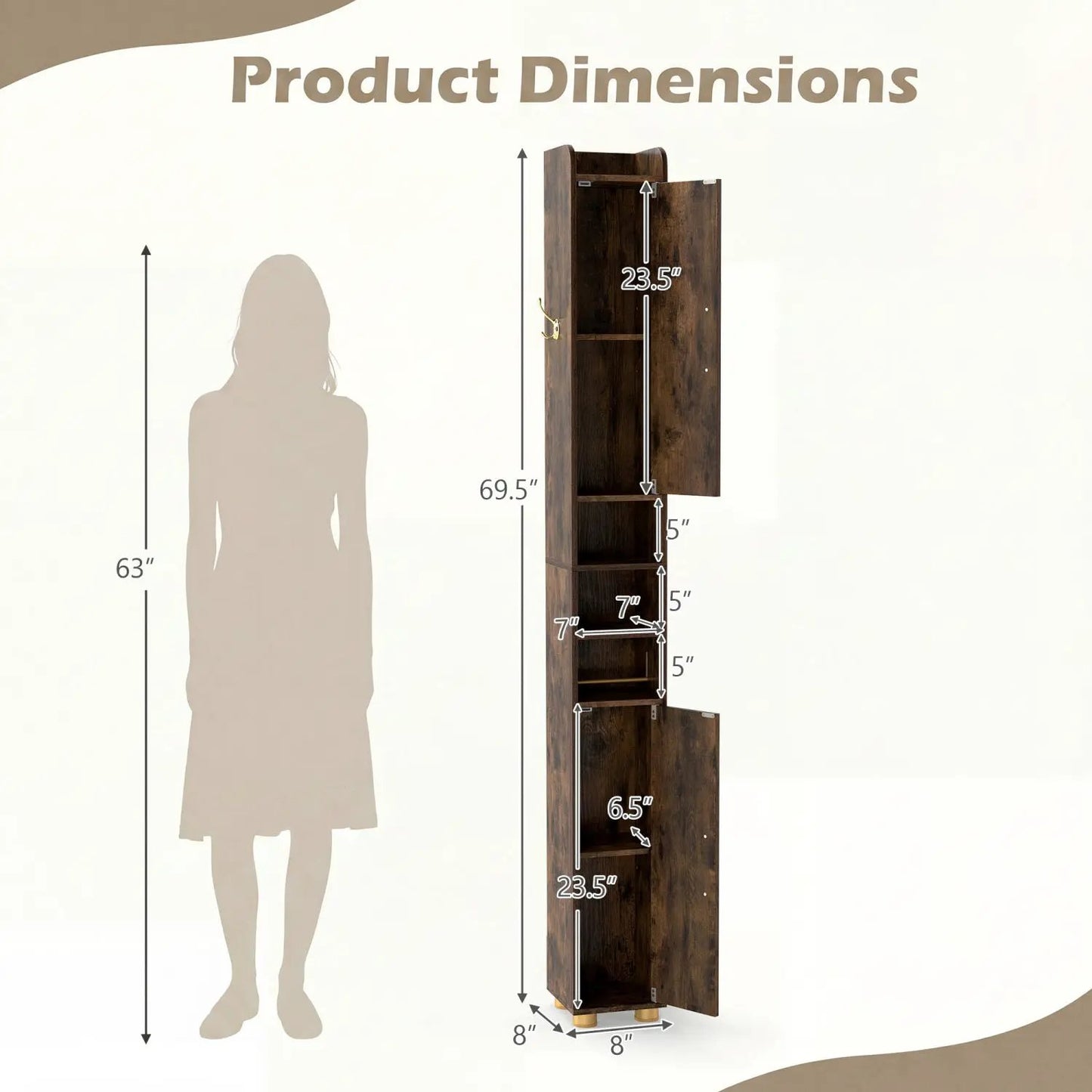Slim Bath Storage Cabinet with Shelves and Holder