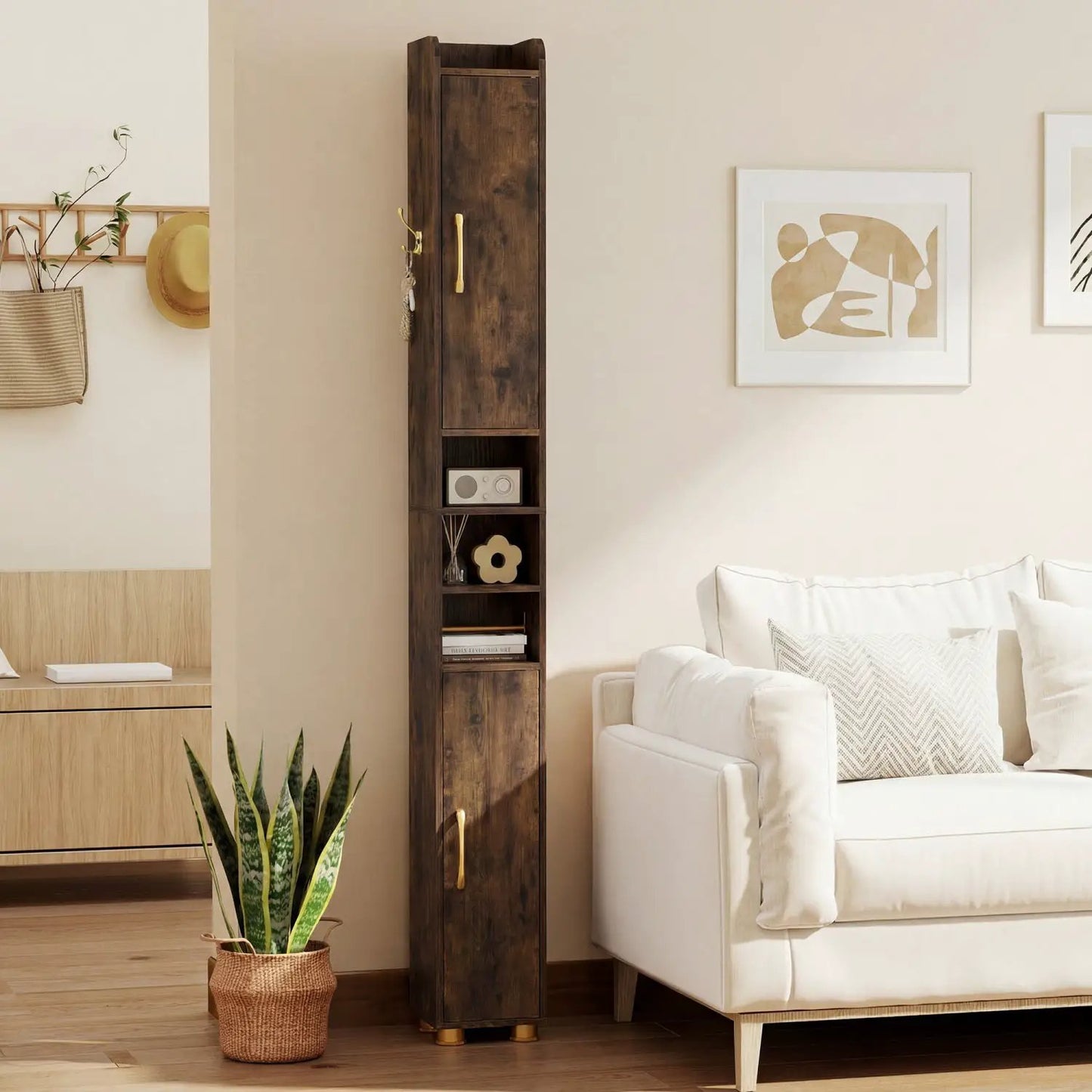 Slim Bath Storage Cabinet with Shelves and Holder