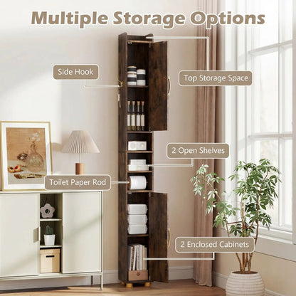 Slim Bath Storage Cabinet with Shelves and Holder