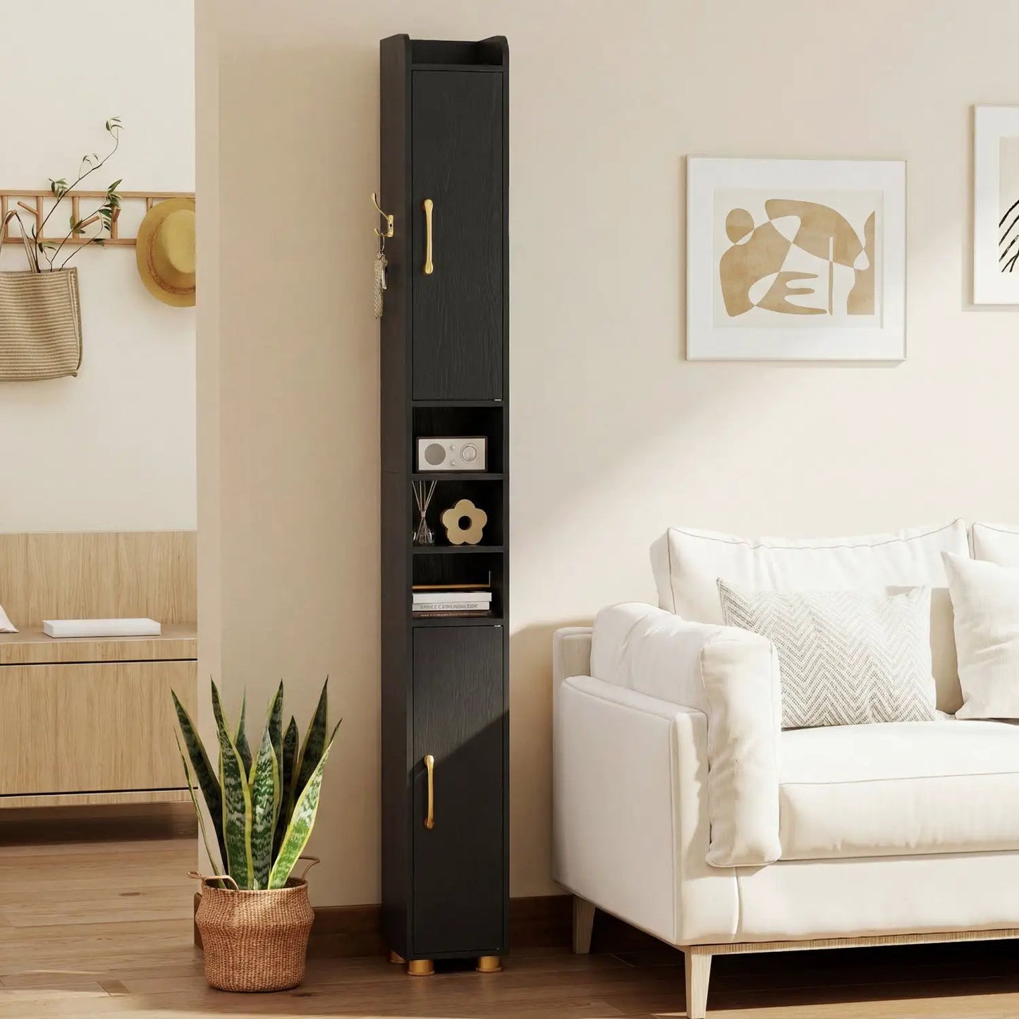 Slim Bath Storage Cabinet with Shelves and Holder