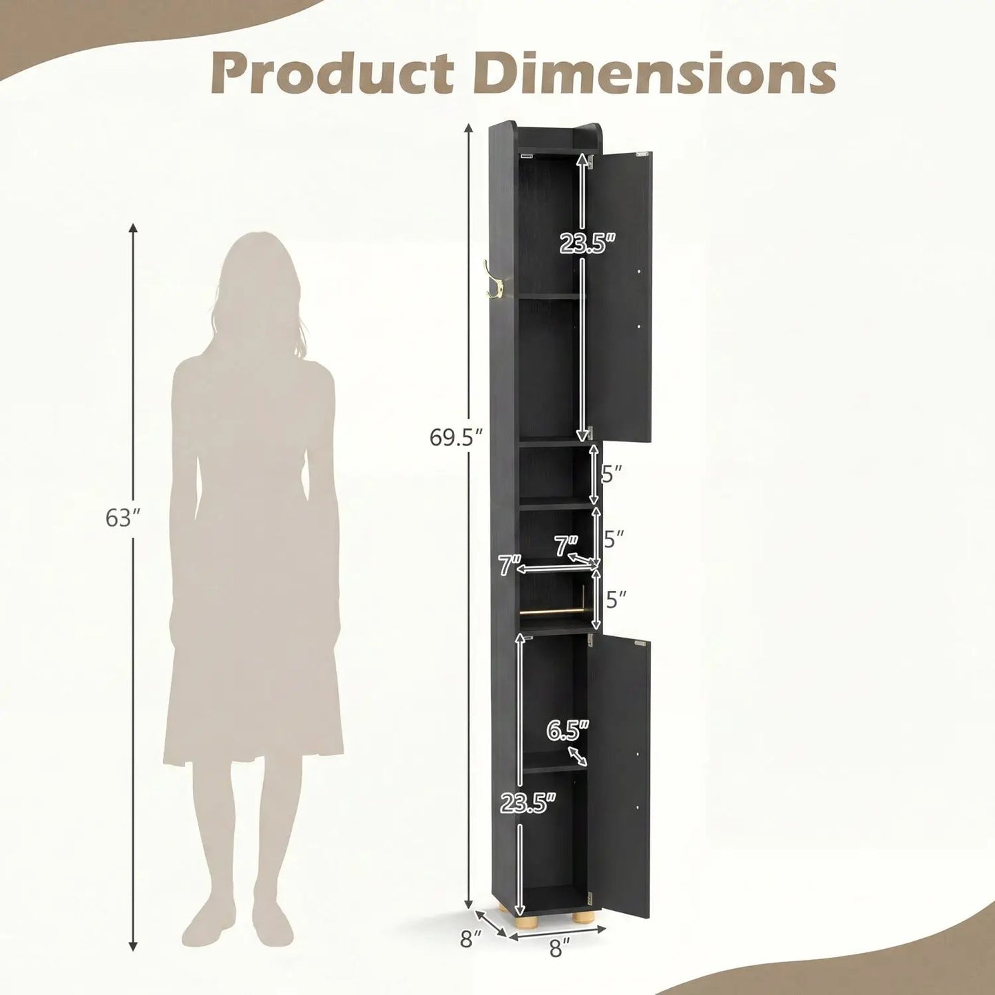 Slim Bath Storage Cabinet with Shelves and Holder