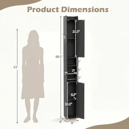 Slim Bath Storage Cabinet with Shelves and Holder