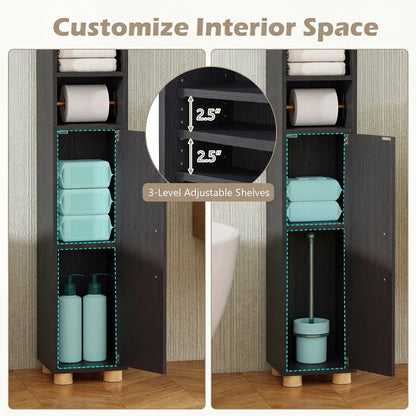 Slim Bath Storage Cabinet with Shelves and Holder