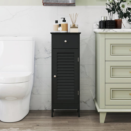 Narrow DirectDeals bathroom cabinet in black with drawer and door adjustable shelf inside on Tampa Home & Garden Store