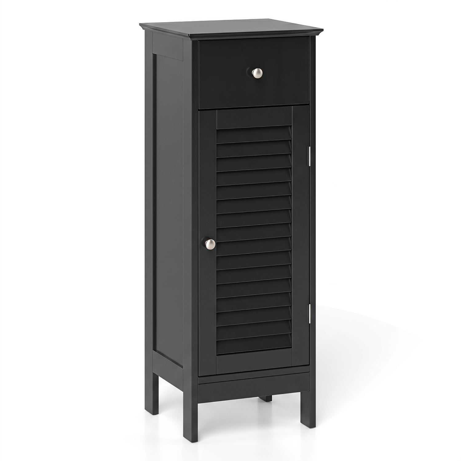 DirectDeals narrow black wooden bathroom cabinet with top drawer and slatted vent door on Tampa Home & Garden Store