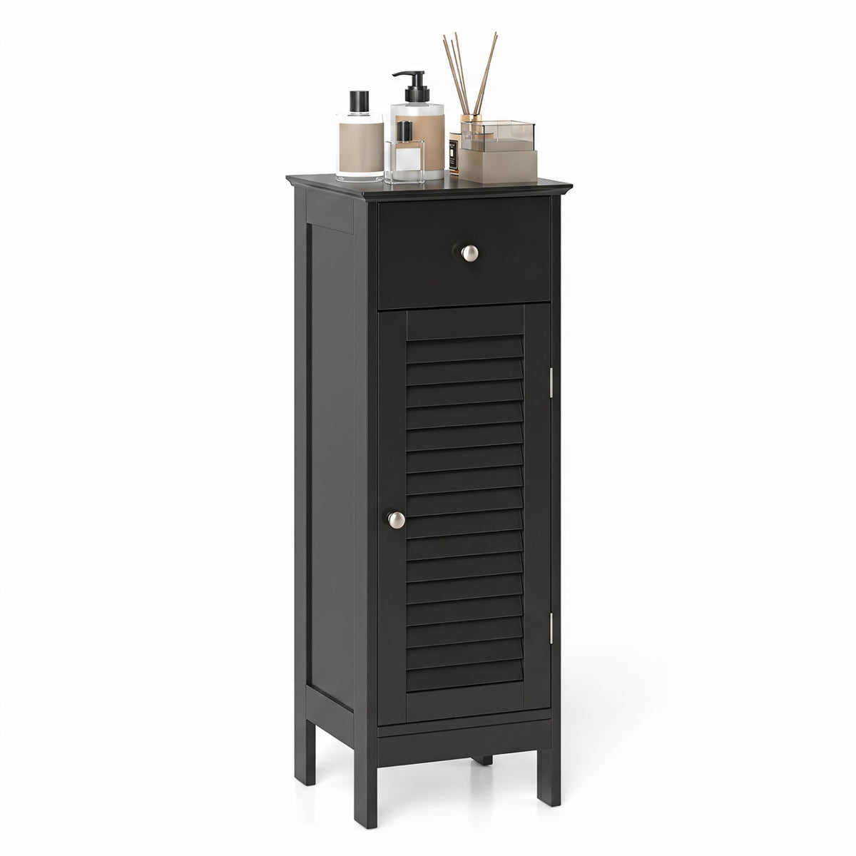 DirectDeals narrow black bathroom cabinet with top drawer and louvered door, adjustable shelf on Tampa Home & Garden Store