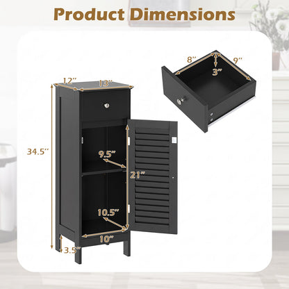 DirectDeals narrow black bathroom cabinet with adjustable shelf and top drawer; slim tall unit on Tampa Home & Garden Store