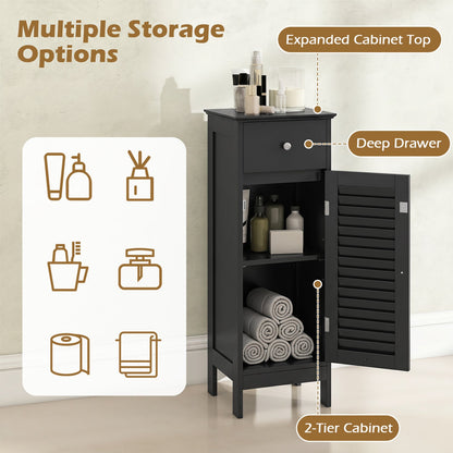 Narrow black DirectDeals bathroom storage cabinet with adjustable shelf and top drawer on Tampa Home & Garden Store