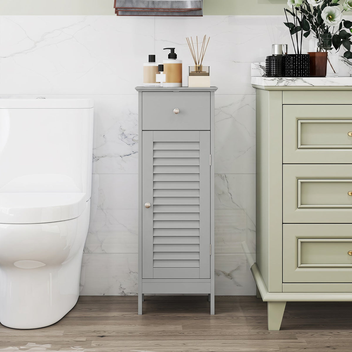 Narrow bathroom cabinet DirectDeals, gray with top drawer and adjustable shelf on Tampa Home & Garden Store