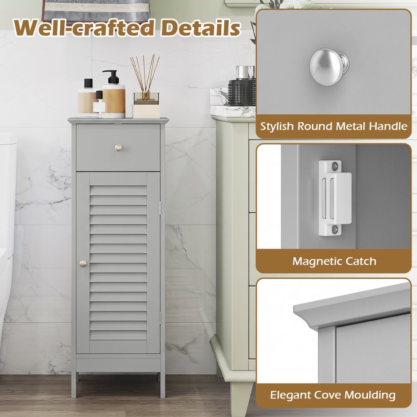 DirectDeals Narrow Bathroom Storage Cabinet with Adjustable Shelf and Drawer, louvered door, on Tampa Home & Garden Store