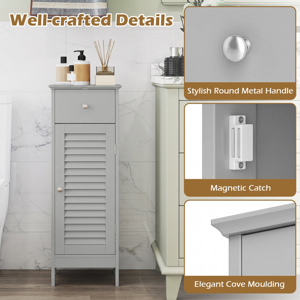 DirectDeals Narrow Bathroom Storage Cabinet with Adjustable Shelf and Drawer, louvered door, on Tampa Home & Garden Store