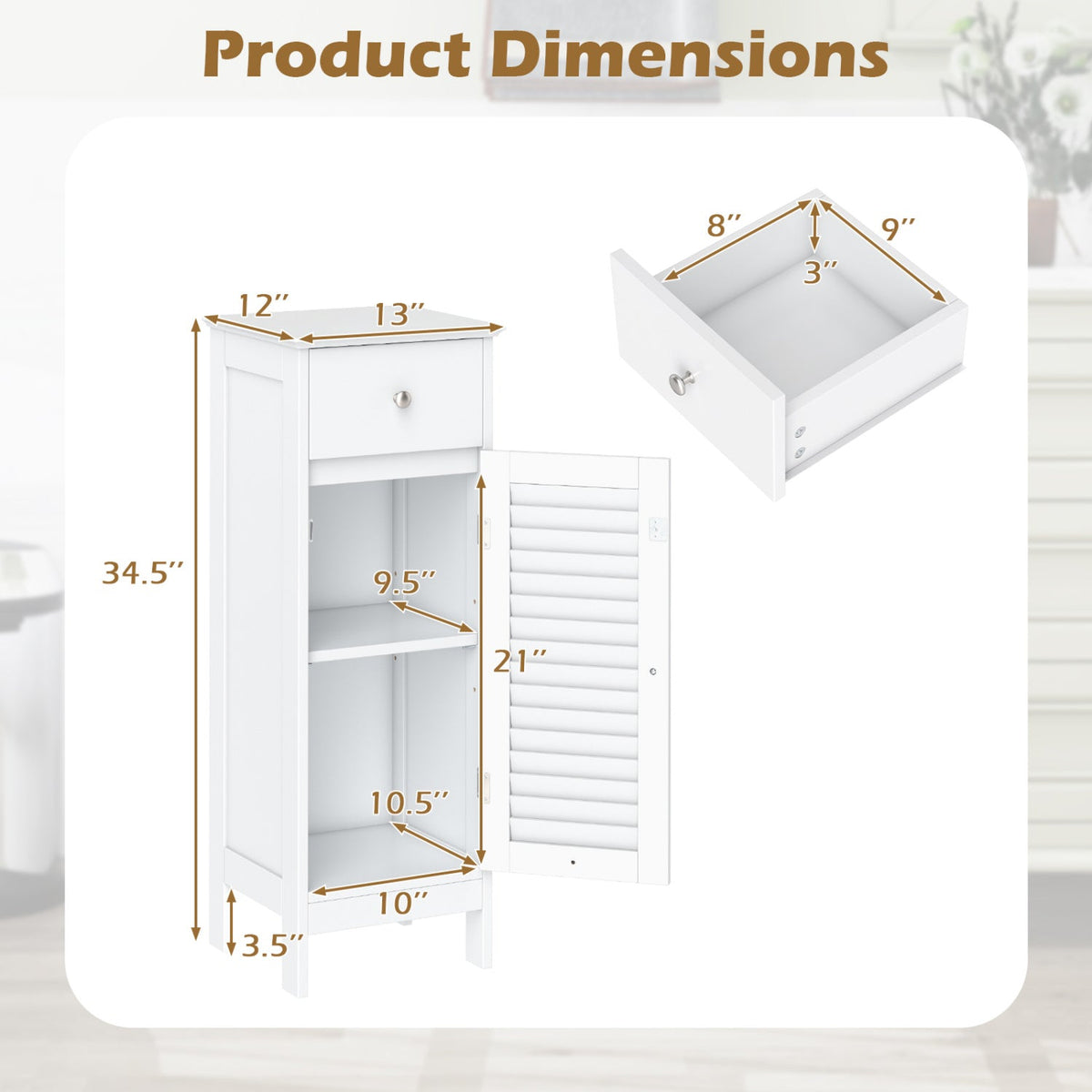 DirectDeals Narrow Bath Cabinet with Adjustable Shelf & Drawer, tall unit with louvers on Tampa Home & Garden Store