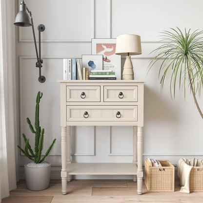 Narrow Console Table with 3 Storage Drawers and Open Bottom Shelf