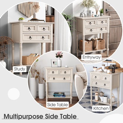 Narrow Console Table with 3 Storage Drawers and Open Bottom Shelf