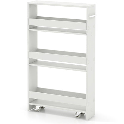 Rolling Kitchen Slim Storage Cart Mobile Shelving Organizer with Handle-Black