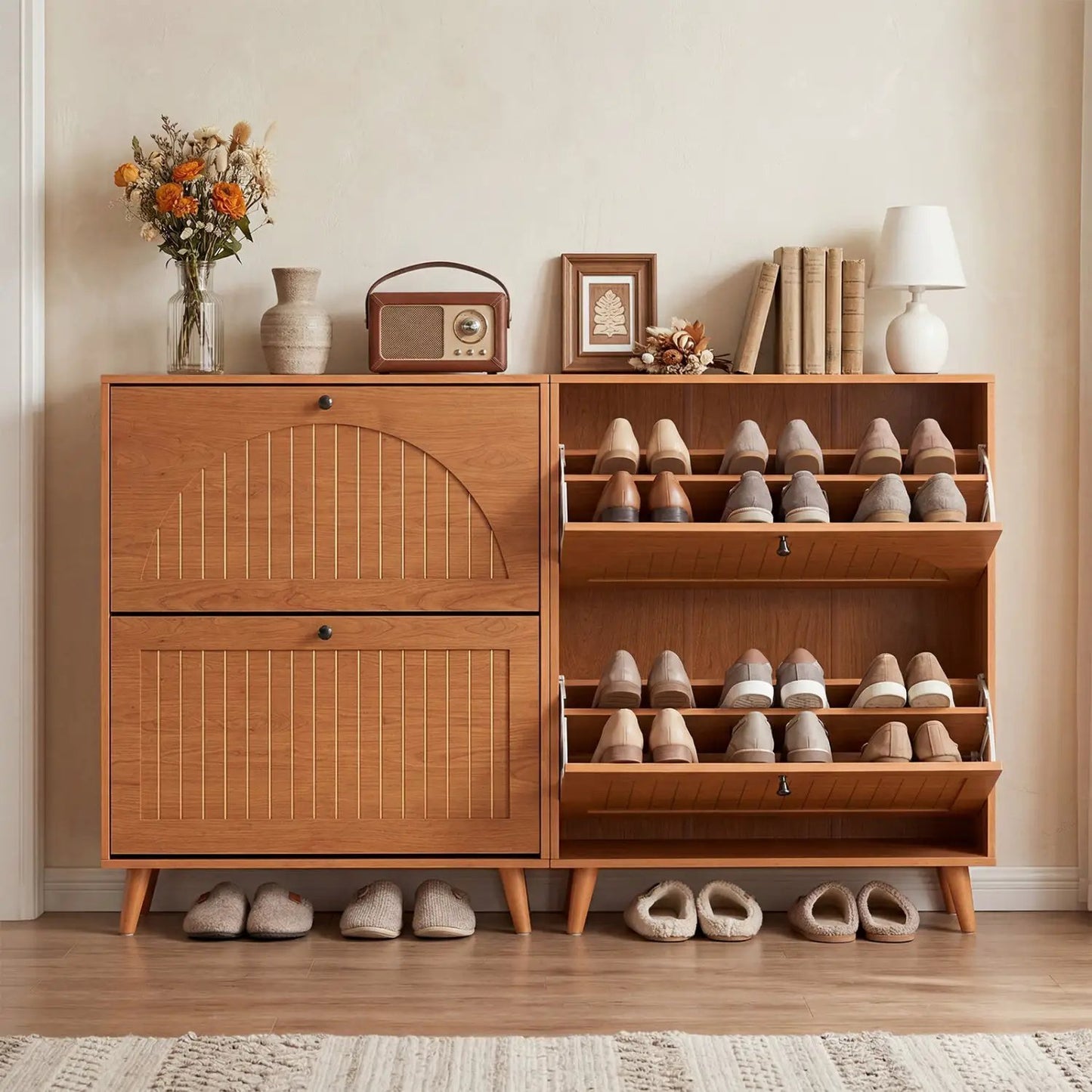 Narrow Shoe Cabinet With Adjustable Shelves