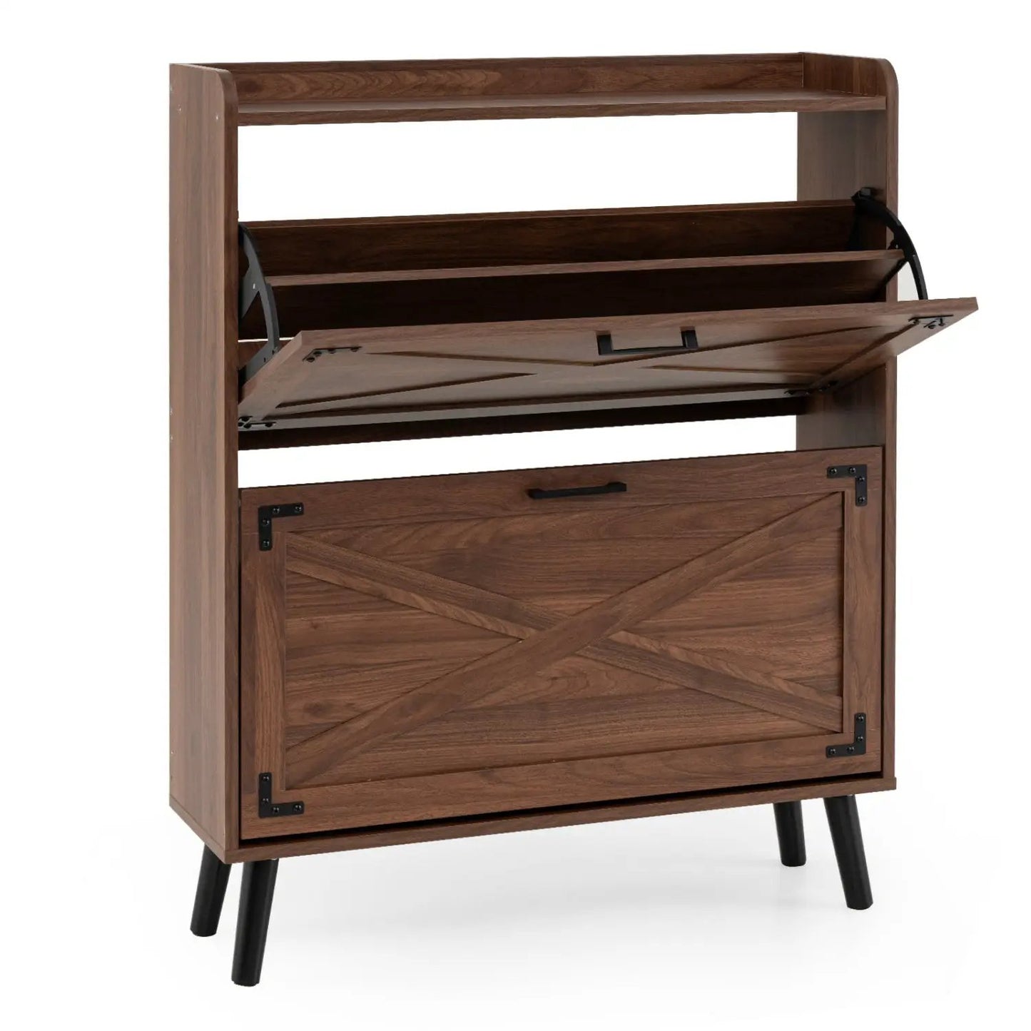 Narrow Shoe Cabinet with Flip Drawers and Shelves