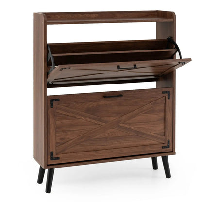 Narrow Shoe Cabinet with Flip Drawers and Shelves